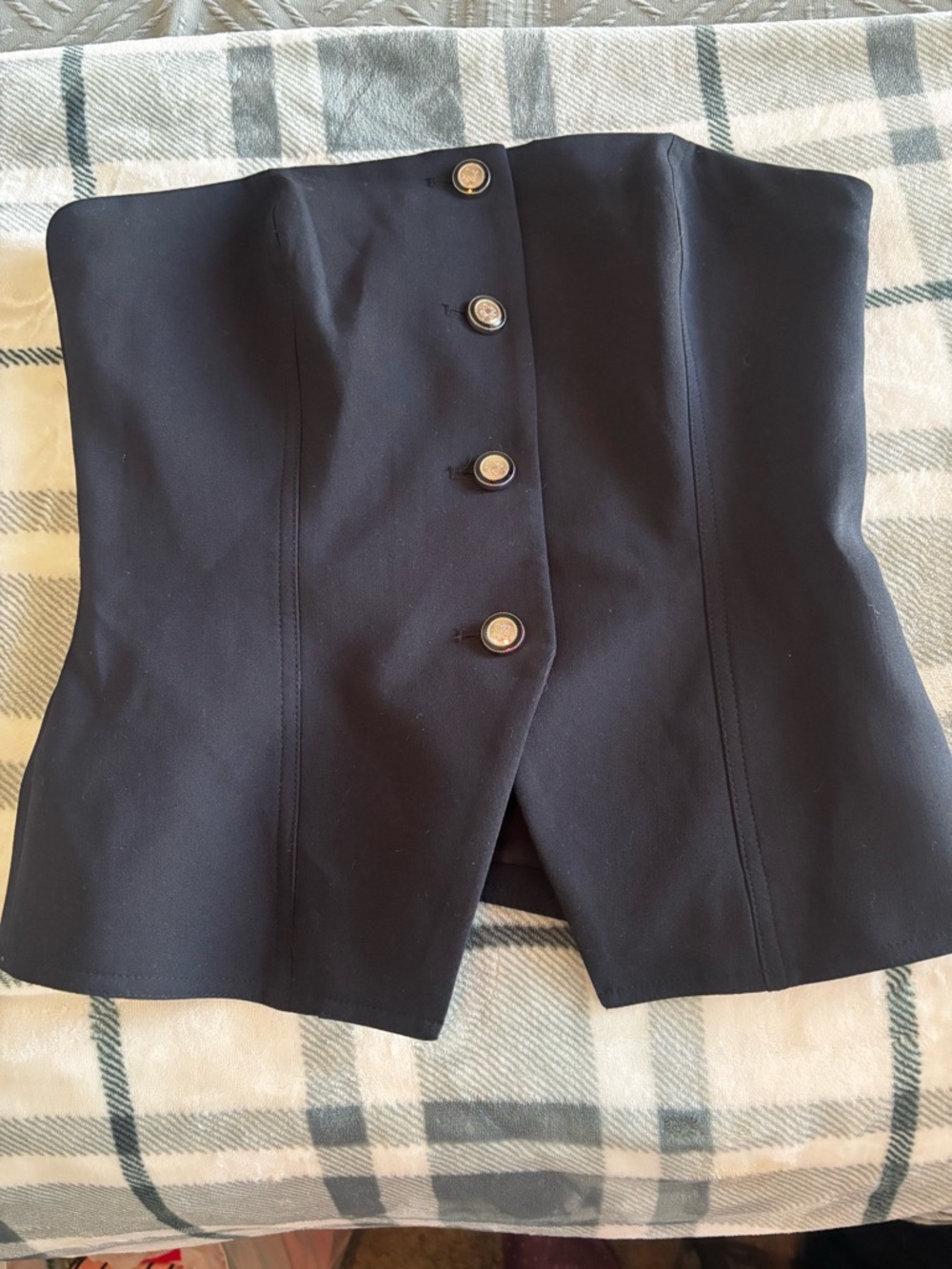 Strapless Black Button-Front Corset Top